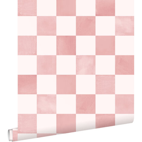 papier peint à damier rose et blanc  - ESTAhome