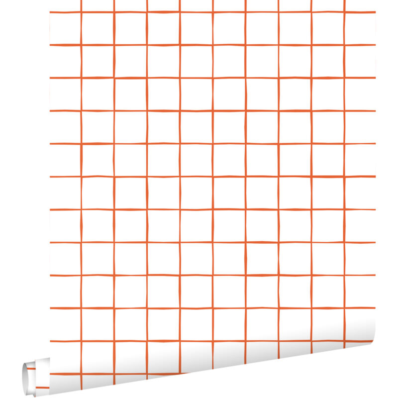 Papier peint à damier orange et blanc Estahome