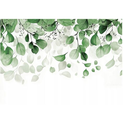 Papier peint à feuilles vertes et blanches, décoration pour salon, chambre à coucher, salle à manger – 150 x 105 cm papier peint intissé Wallarena
