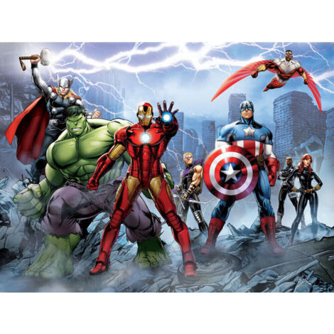 Papier peint à motif Avengers Marvel 360 x 254 cm – Multicolore – Installation facile avec colle incluse – Pour chambre d'enfant – Ag Design