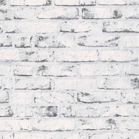 Papier peint à motif brique gris et beige – Dimensions 53 cm x 10,05 m – Raccord 32/64 cm – Type intissé lessivable - AS-907837