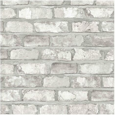 Papier peint à motif briques blanches et grises – Vinyle grainé sur intissé – Dimensions 10m x 0,53m – Raccord sauté 64cm – Dutch Wallcoverings