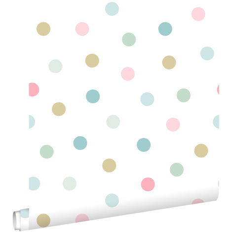 papier peint à motif de petits points rose, bleu, vert et or  - ESTAhome