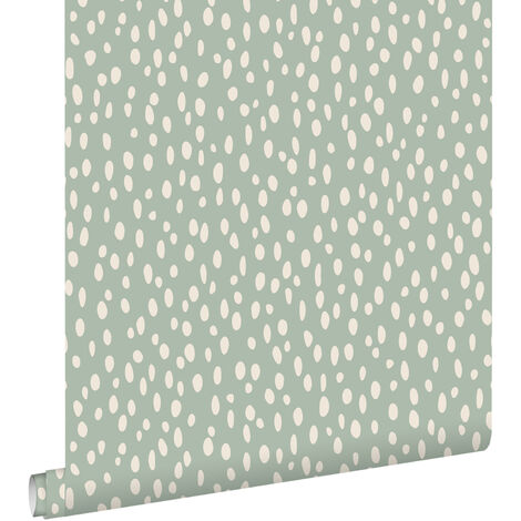 papier peint à motif de petits points vert menthe et blanc  - ESTAhome