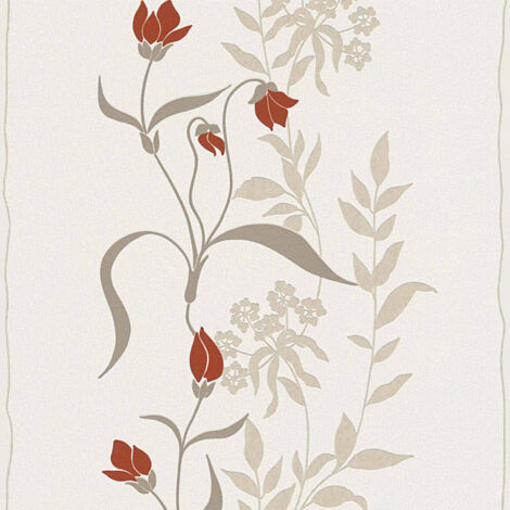 Papier peint à motif fleurs beige crème et rouge – Dimensions 53cm x 10,05m – Vinyle résistant – Installation facile sans table à tapisser – A.S. Creations