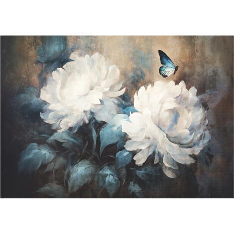 Papier peint à motif floral sur béton, pivoines, décoration murale pour salon – 150 x 105 cm Wallarena