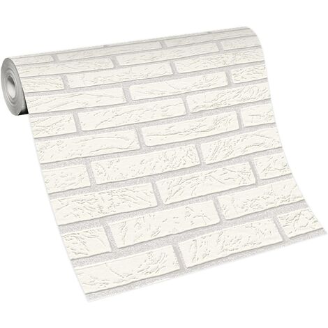 Papier peint à motif pierre blanche intissé  Tapisserie pour salle à manger imitation brique  Papier peint tendance blanc fausse pierre