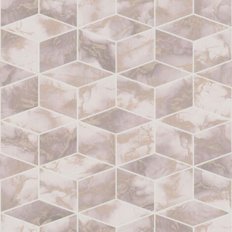Papier peint à motifs graphiques Profhome 378632 papier peint intissé lisse avec un dessin graphique scintillant rose or blanc 5,33 m2