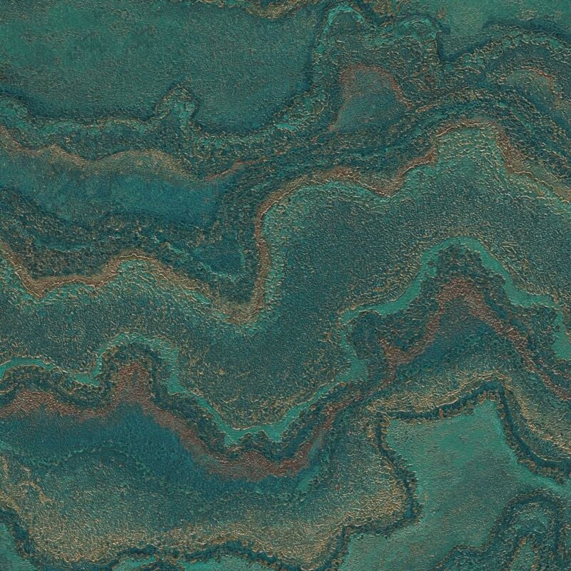 Papier peint à motifs graphiques Profhome 396593 papier peint intissé gaufré à chaud texturé à l'aspect marbre et un effet métallique vert pétrole or