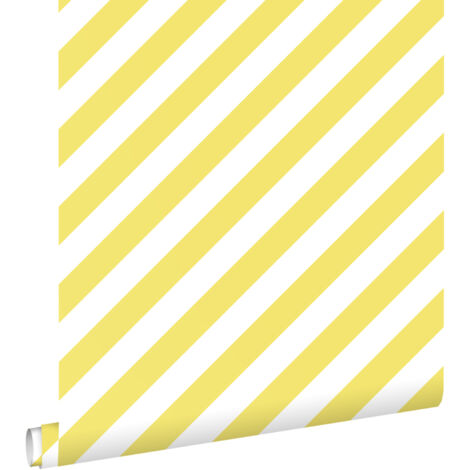 papier peint à rayures jaune et blanc  - ESTAhome