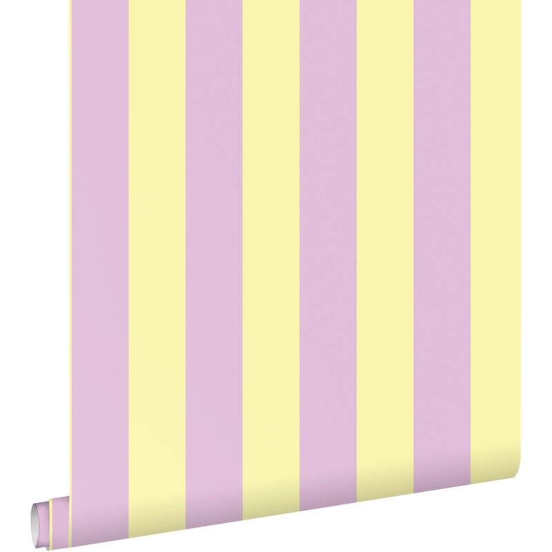 Estahome - papier peint à rayures jaune pastel et lilas violet