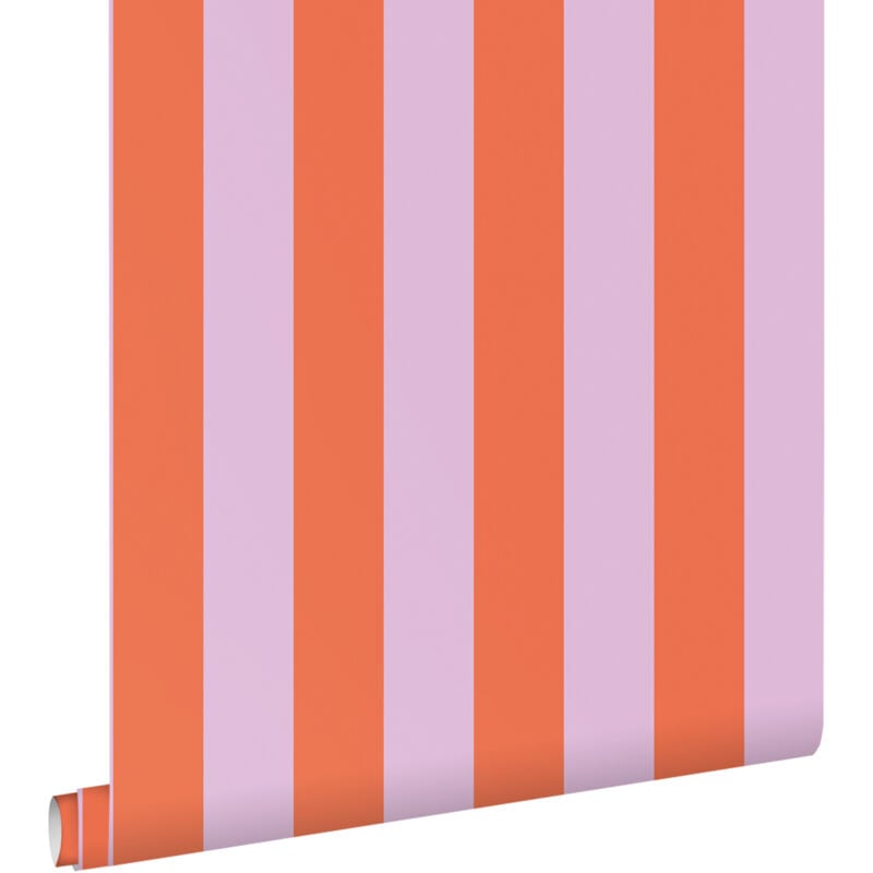 Papier peint à rayures orange et lilas violet Estahome