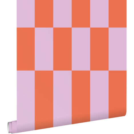papier peint à rayures lilas violet et corail rouge  - ESTAhome
