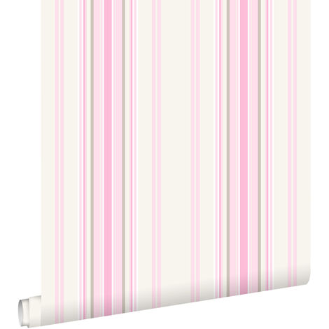 papier peint à rayures rose clair et beige  - ESTAhome