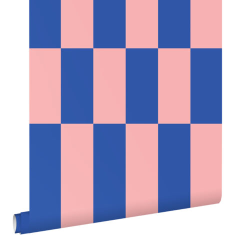 papier peint à rayures rose et bleu royal  - ESTAhome