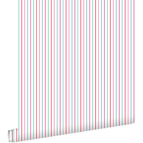 papier peint à rayures rose et turquoise  - ESTAhome