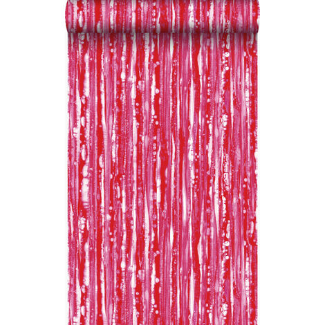 papier peint à rayures rouge et rose  - Origin Wallcoverings