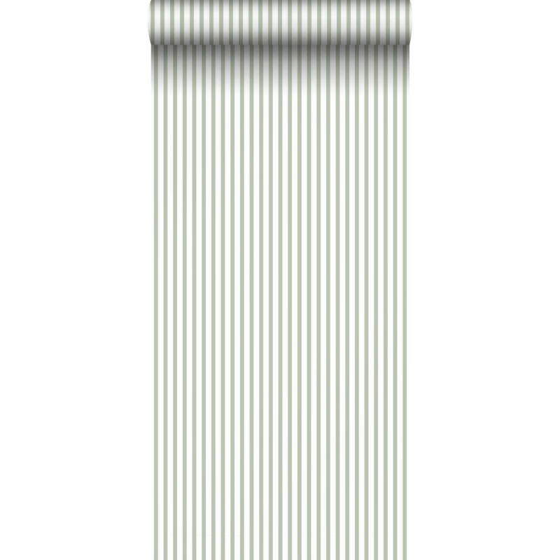 Papier peint à rayures vert olive grisé et blanc Sanders&sanders