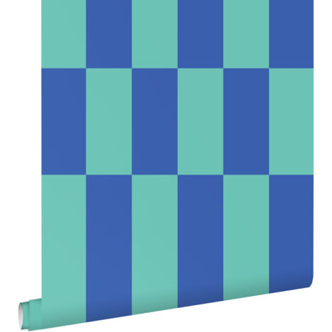 papier peint à rayures vert pétrole et bleu royal  - ESTAhome