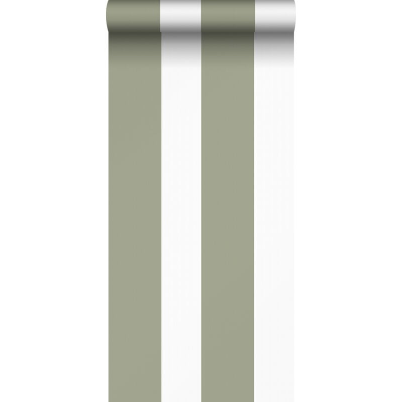 Papier peint à rayures vert olive grisé et blanc Sanders&sanders