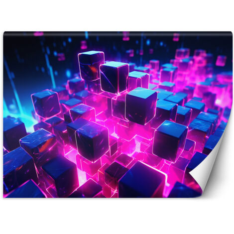 Papier peint Abstraction 3D cubes néon 250x175