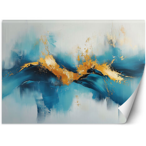 Papier peint Abstraction Turquoise et Or 150x105