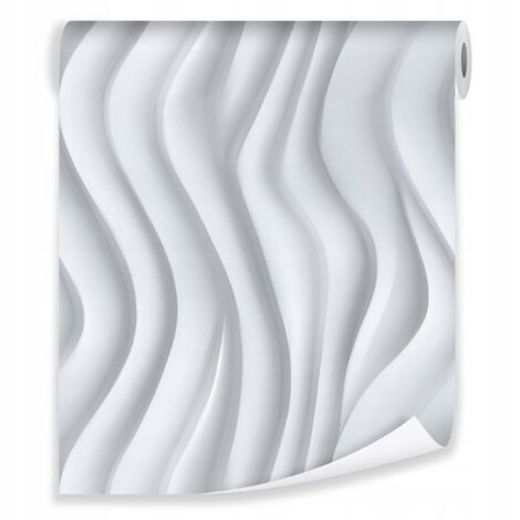 Papier peint abstrait 3d vagues blanc gris sur molleton mur salon chambre coucher