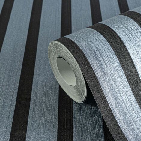Papier peint acoustique bleu métallique argenté Papier peint en Vlies avec effet panneaux de bois, papier peint 3D argenté et bleu