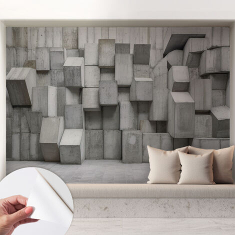 Papier peint adhésif autocollant pour salon chambre à coucher peint imprimé Installation facile Blocs de béton 208x146 cm