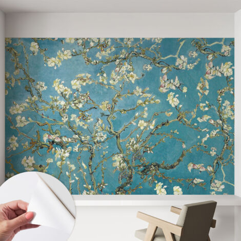 Papier peint adhésif autocollant pour salon chambre à coucher peint imprimé Installation facile Branches en fleurs 152x104 cm