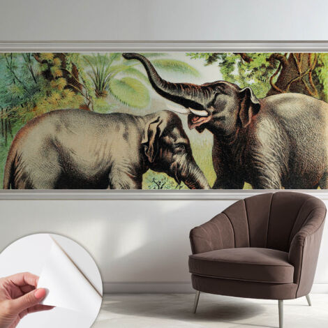 Papier peint adhésif autocollant pour salon chambre à coucher peint imprimé Installation facile Famille d'éléphants 250x104 cm