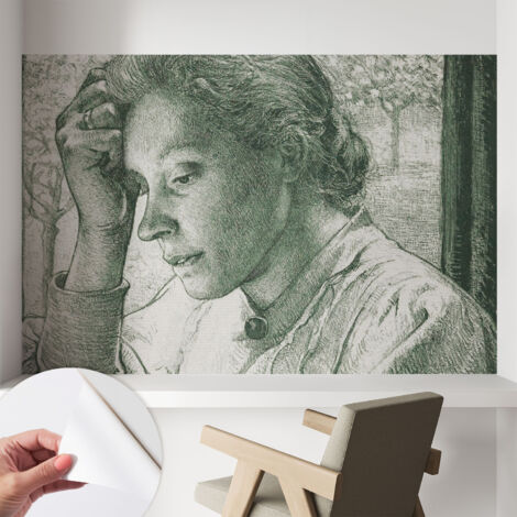 Papier peint adhésif autocollant pour salon chambre à coucher peint imprimé Installation facile Femme pensive 104x70 cm