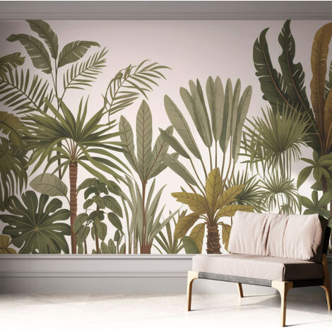 Papier peint adhésif autocollant pour salon chambre à coucher peint imprimé Installation facile Feuilles exotiques 312x219 cm