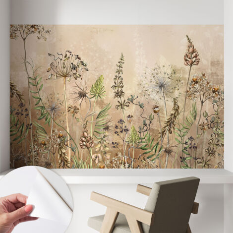 Papier peint adhésif autocollant pour salon chambre à coucher peint imprimé Installation facile Fleurs rustiques 104x70 cm