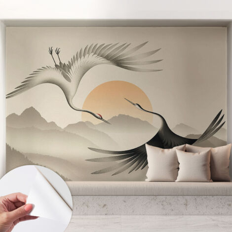 Papier peint adhésif autocollant pour salon chambre à coucher peint imprimé Installation facile Grues de l'Est 208x146 cm