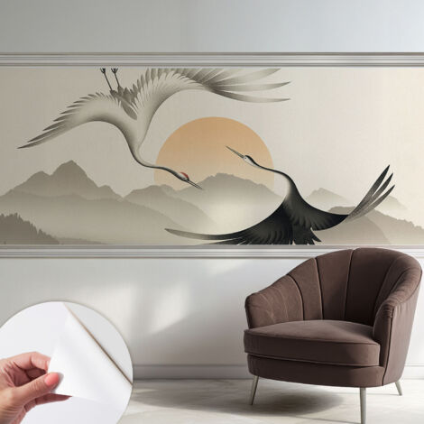 Papier peint adhésif autocollant pour salon chambre à coucher peint imprimé Installation facile Grues de l'Est 250x104 cm