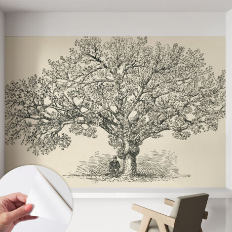 Papier peint adhésif autocollant pour salon chambre à coucher peint imprimé Installation facile Illustration d'arbre 152x104 cm