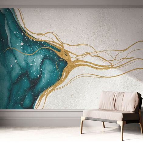 Papier peint adhésif autocollant pour salon chambre à coucher peint imprimé Installation facile Lignes turquoise 312x219 cm