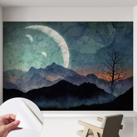 Papier peint adhésif autocollant pour salon chambre à coucher peint imprimé Installation facile Paysage nocturne 152x104 cm