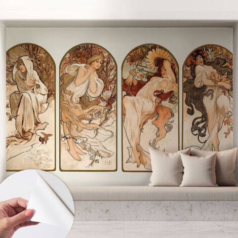 Papier peint adhésif autocollant pour salon chambre à coucher peint imprimé Installation facile Saisons féminines 208x146 cm