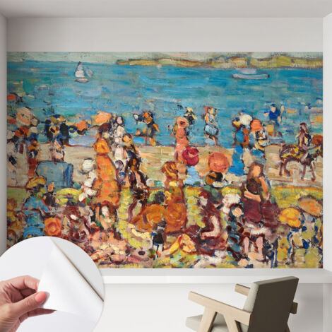 Papier peint adhésif autocollant pour salon chambre à coucher peint imprimé Installation facile Scène de plage 152x104 cm
