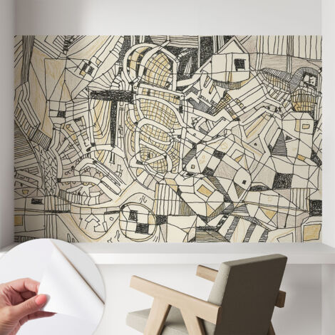 Papier peint adhésif autocollant pour salon chambre à coucher peint imprimé pour mur Abstraction géométrique 104x70 cm