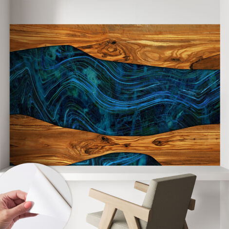 Papier peint adhésif autocollant pour salon chambre à coucher peint imprimé pour mur Bois bleu 104x70 cm