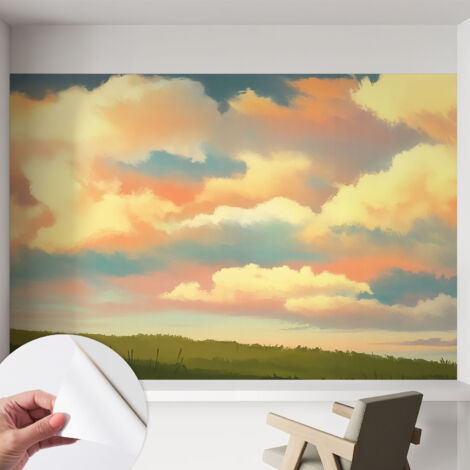 Papier peint adhésif autocollant pour salon chambre à coucher peint imprimé pour mur Ciel et nuages 152x104 cm