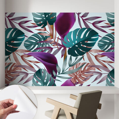 Papier peint adhésif autocollant pour salon chambre à coucher peint imprimé pour mur Composition tropicale 104x70 cm