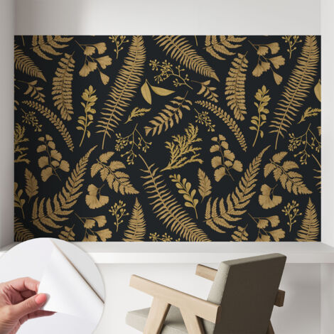 Papier peint adhésif autocollant pour salon chambre à coucher peint imprimé pour mur Feuilles botaniques 104x70 cm