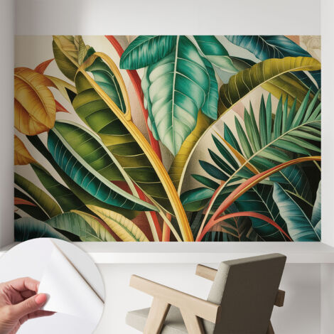 Papier peint adhésif autocollant pour salon chambre à coucher peint imprimé pour mur Feuilles exotiques 104x70 cm