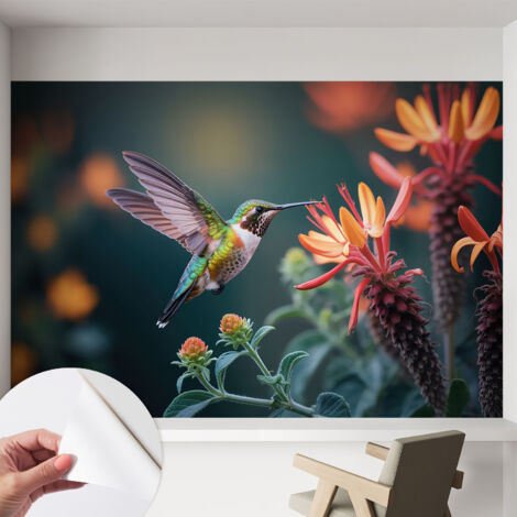 Papier peint adhésif autocollant pour salon chambre à coucher peint imprimé pour mur Fleurs de colibri 152x104 cm