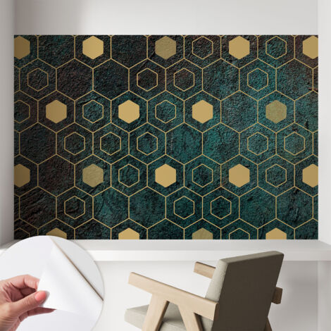 Papier peint adhésif autocollant pour salon chambre à coucher peint imprimé pour mur Hexagones géométriques 104x70 cm