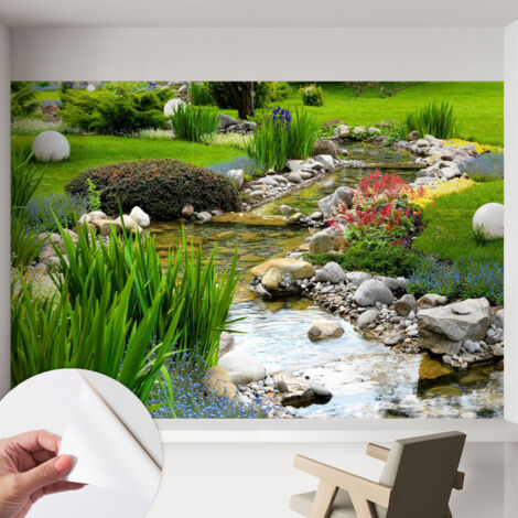 Papier peint adhésif autocollant pour salon chambre à coucher peint imprimé pour mur Jardin idyllique 152x104 cm